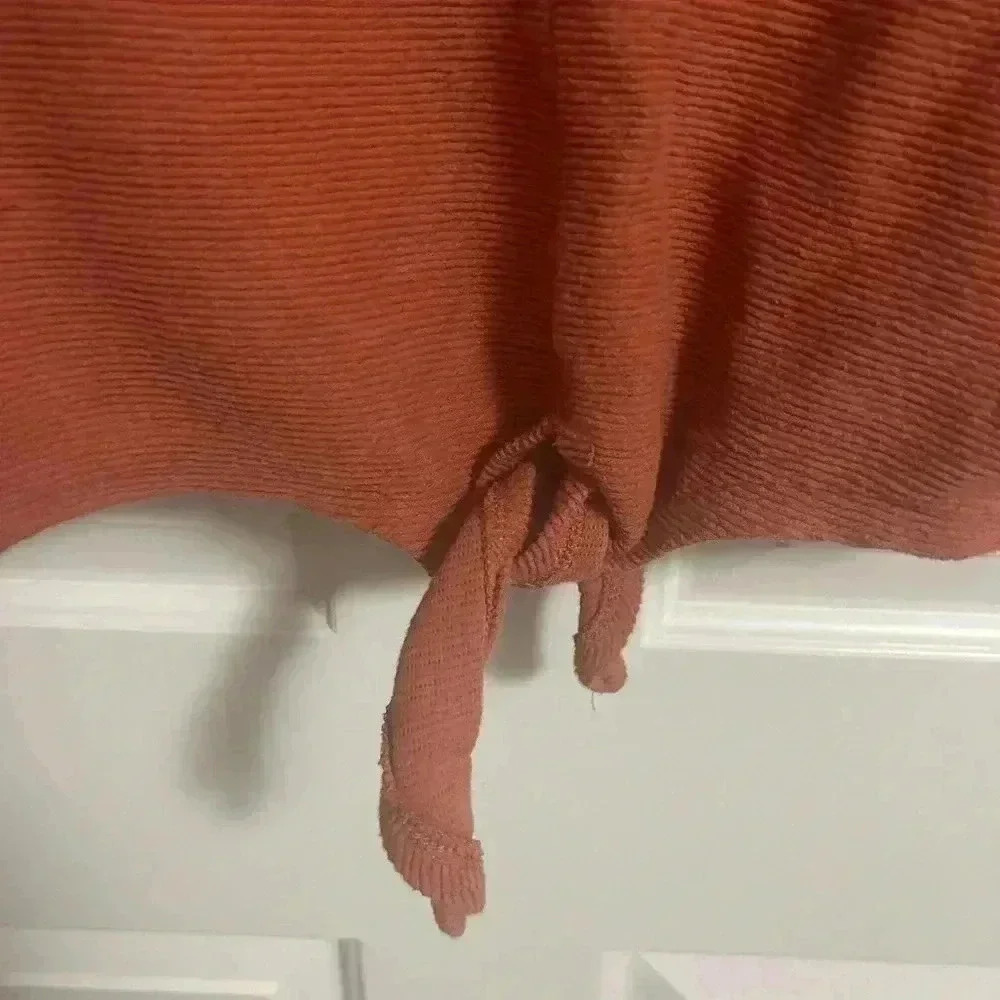 3/$30 Madewell Texture & Thread Long-Sleeve Tie-Front Top Rust Ribbed Small - Picture 5 of 6